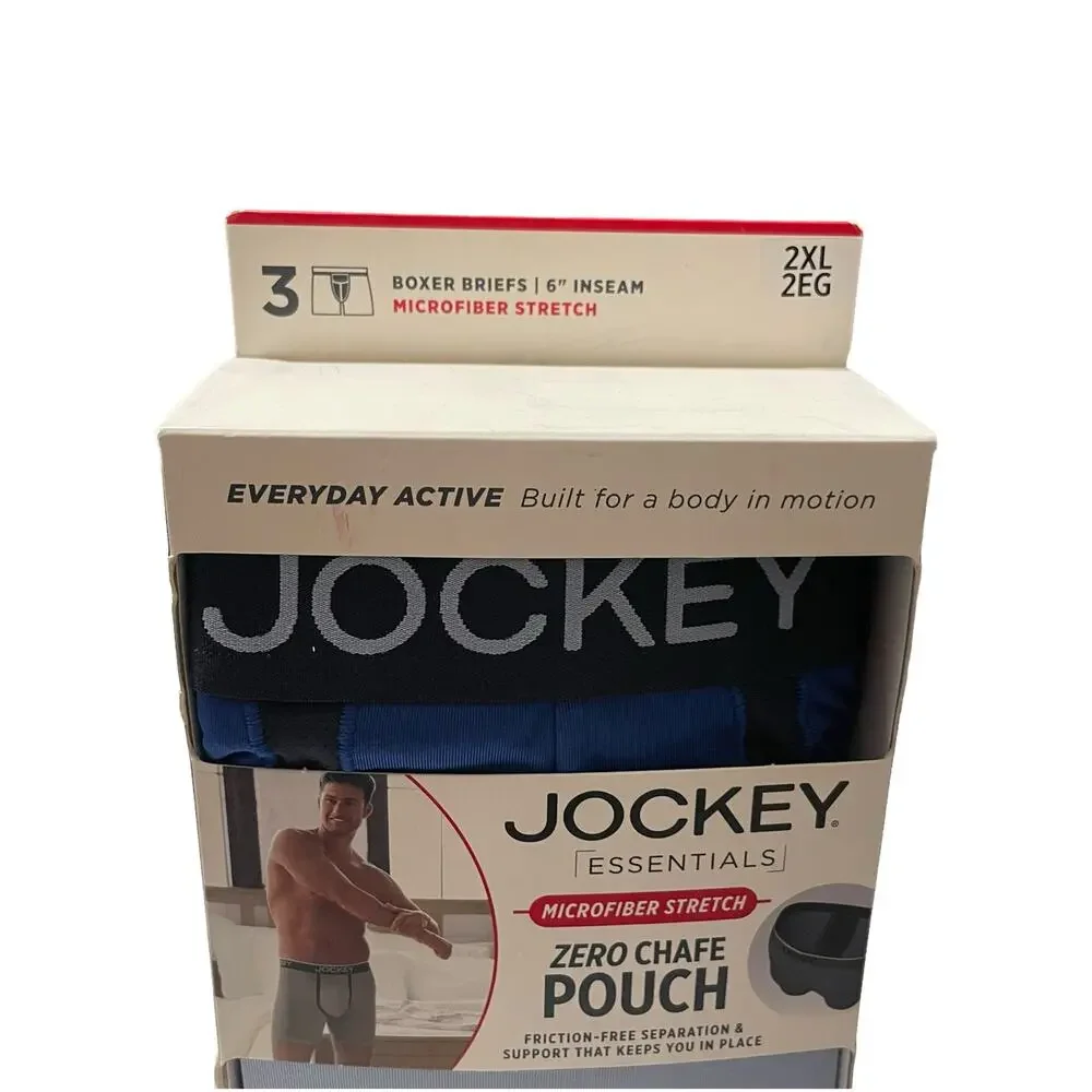 Jockey Essentials Mens 2XL Zero Chafe Pouch Boxer Brief Microfiber Underwear